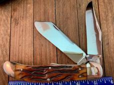 Wendell Carson Folding Hunter Amber Worm Groove Bone 
