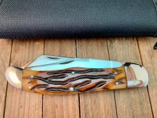 Wendell Carson Folding Hunter Amber Worm Groove Bone 