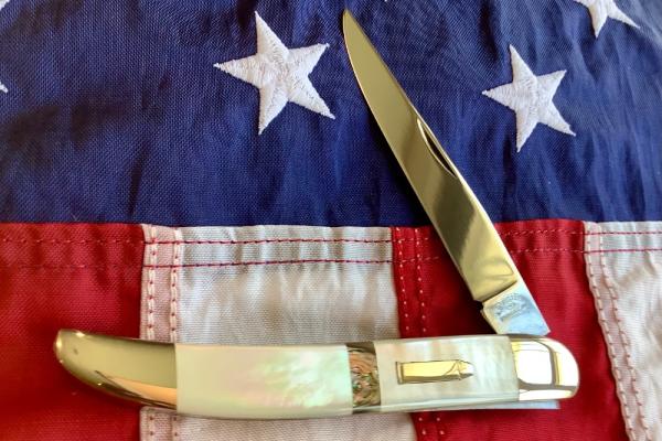 Russell Large Locking Toothpick Pocket Knife w/ Great Mother of Pearl Handles + Abalone Band - NOS Russell Large Locking Toothpick Pocket Knife w/ Great Mother of Pearl Handles + Abalone Band - NOS