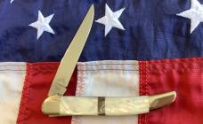 Russell Large Locking Toothpick Pocket Knife w/ Great Mother of Pearl Handles + Abalone Band - NOS
