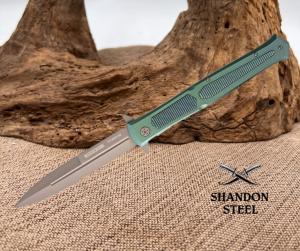 Rough Rider Stiletto Linerlock Gray Coated Folding Blade Green Handle Knife 1858