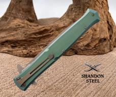 Rough Rider Stiletto Linerlock Gray Coated Folding Blade Green Handle Knife 1858