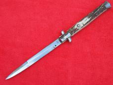  New 13"  Italian Stiletto Stag-Horn  SS-Bayonet grind Blade full lined nickel/silver bolsters