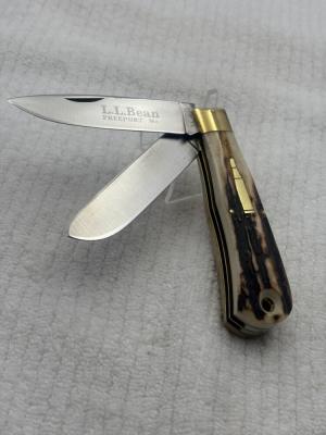 Bowen USA Large 2 Blade Bullet Knife Made For LL Bean Stag Handle (136)