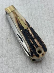 Bowen USA Large 2 Blade Bullet Knife Made For LL Bean Stag Handle (136)