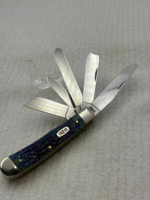 Case XX 3 Dot 1993-1999 5 Blade Trapper Knife Blue Jigged Bone (137)
