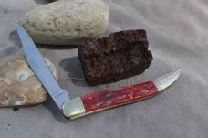 Marbles Texas Toothpick  5" Closed Mint Red Jigged Bone Threaded Nickel BolstersOne Blade