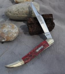 Marbles Texas Toothpick  5" Closed Mint Red Jigged Bone Threaded Nickel BolstersOne Blade