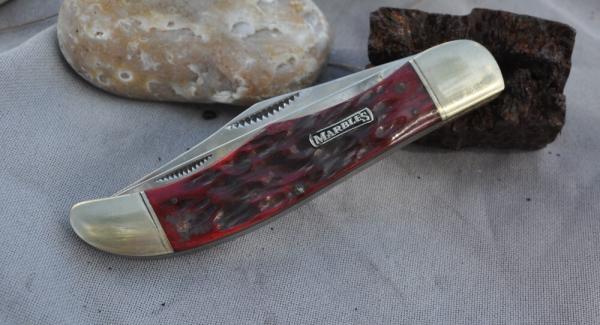 Marbles Folding Hunter Two Blade Mint 5 1/2" Closed Red Jigged Bone Held Down By 4 Brass Pins Loud! Marbles Folding Hunter Two Blade Mint 5 1/2" Closed Red Jigged Bone Held Down By 4 Brass Pins Loud!