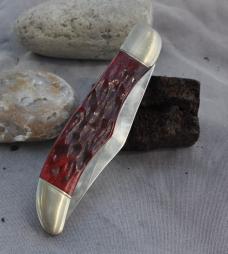 Marbles Folding Hunter Two Blade Mint 5 1/2" Closed Red Jigged Bone Held Down By 4 Brass Pins Loud!