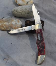 Marbles Folding Hunter Two Blade Mint 5 1/2" Closed Red Jigged Bone Held Down By 4 Brass Pins Loud!