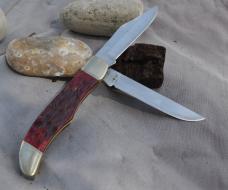 Marbles Folding Hunter Two Blade Mint 5 1/2" Closed Red Jigged Bone Held Down By 4 Brass Pins Loud!
