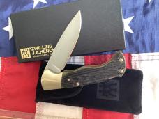 J A Henckels (HK-135-GB) Folding Hunter Pocket Knife with Green Bone Handles -NOS +Orig Box