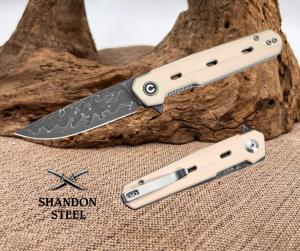 Civivi Navo Linerlock Folding Knife 3.25" Damascus Steel Blade Ivory G10 Handle