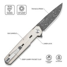 Civivi Navo Linerlock Folding Knife 3.25" Damascus Steel Blade Ivory G10 Handle