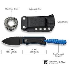 Civivi Knives Baby Banter Fixed Blade C23045-1 Black Blue G10 NitroV Steel Knife
