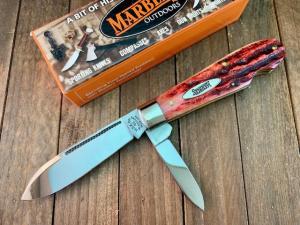 Marbles MSA Gladstone MI ( Dave Shirley) Easy Open Tear Drop Jack Red Carved Stag Bone 2001