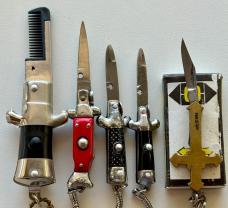 Mini Keychain Switchblade Knife Group, Knives And Comb