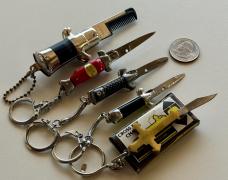 Mini Keychain Switchblade Knife Group, Knives And Comb