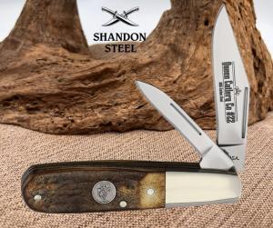 Queen USA Real Stag Bone Handle 2 Blade Barlow Folding Pocket Knife QGSH281 EDC