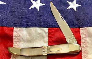 Russell Large Locking Toothpick Pocket Knife w/ Flashy Black Lip Pearl Handles + Abalone Band - NOS