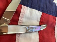 Russell Large Locking Toothpick Pocket Knife w/ Flashy Black Lip Pearl Handles + Abalone Band - NOS