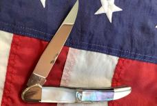 Russell Large Locking Toothpick Pocket Knife w/ Flashy Black Lip Pearl Handles + Abalone Band - NOS