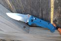 Benchmade Mini Adira Folding Knife Blue Grivory Handle MagnaCut Partially Serrated Blade - New