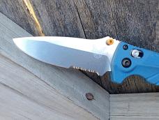 Benchmade Mini Adira Folding Knife Blue Grivory Handle MagnaCut Partially Serrated Blade - New