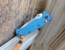 Benchmade Mini Adira Folding Knife Blue Grivory Handle MagnaCut Partially Serrated Blade - New
