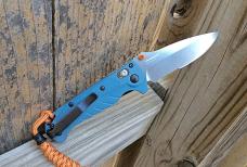 Benchmade Mini Adira Folding Knife Blue Grivory Handle MagnaCut Partially Serrated Blade - New