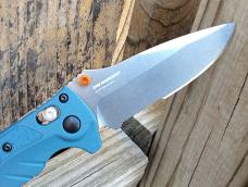 Benchmade Mini Adira Folding Knife Blue Grivory Handle MagnaCut Partially Serrated Blade - New