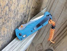 Benchmade Mini Adira Folding Knife Blue Grivory Handle MagnaCut Partially Serrated Blade - New