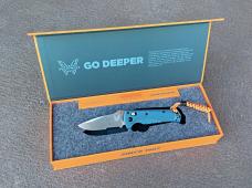 Benchmade Mini Adira Folding Knife Blue Grivory Handle MagnaCut Partially Serrated Blade - New
