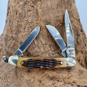 Rough Rider 2quot Tiny Stockman Amber Jigged Bone Handle Pocket Knife wLoop RR814