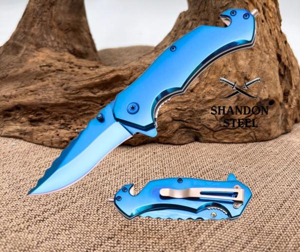 Razor Tactical Blue Assisted Open Folding Pocket Knife Seat Belt Cutter RT7040BL Razor Tactical Blue Assisted Open Folding Pocket Knife Seat Belt Cutter RT7040BL
