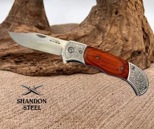 Rite Edge Wood Handle Spring Assisted Folding Pocket Knife w/ Clip  8” Overall