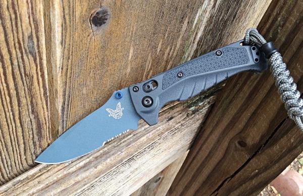 Benchmade Mini Adira Folding Knife Tempest Gray Grivory Blue MagnaCut Partially Serrated Blade - New