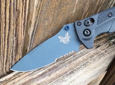 Benchmade Mini Adira Folding Knife Tempest Gray Grivory Blue MagnaCut Partially Serrated Blade - New