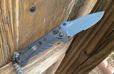 Benchmade Mini Adira Folding Knife Tempest Gray Grivory Blue MagnaCut Partially Serrated Blade - New