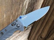 Benchmade Mini Adira Folding Knife Tempest Gray Grivory Blue MagnaCut Partially Serrated Blade - New