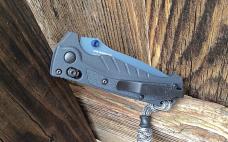 Benchmade Mini Adira Folding Knife Tempest Gray Grivory Blue MagnaCut Partially Serrated Blade - New