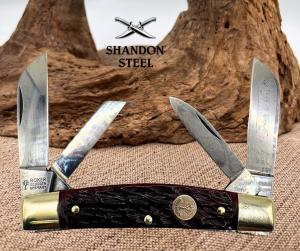 BOKER TREE BRAND PREMIUM 4 BLADED 5464CONGRESS KNIFE NICE JIGGED RED BONE (11)