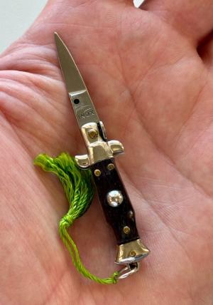Rare Miniature Switchblade Knife Ebony Wood Scale Original Tassel Maniago Italy