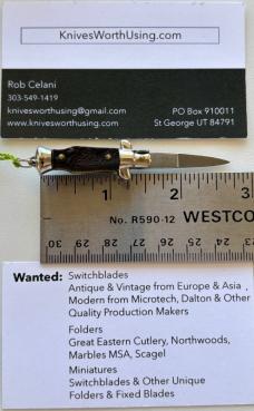 Rare Miniature Switchblade Knife, Ebony Wood Scale, Original Tassel, Maniago Italy