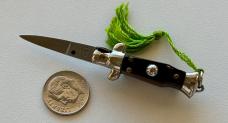 Rare Miniature Switchblade Knife, Ebony Wood Scale, Original Tassel, Maniago Italy