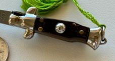 Rare Miniature Switchblade Knife, Ebony Wood Scale, Original Tassel, Maniago Italy