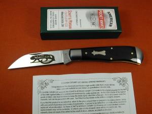 Schatt & Morgan Smooth Black Buffalo Horn Wampus Cat Trapper Knife by Cooper Cutlery 3WBH USA Made 