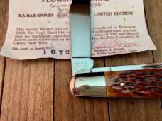 Kabar Plowman Knife (English Jack) 14kt Gold Dog’s Head Shield Brown Jigged Bone 1985