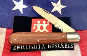 Vintage J A Henckels Equal End Single Blade Knife w/ Cutter -Wood? Handles -NOS